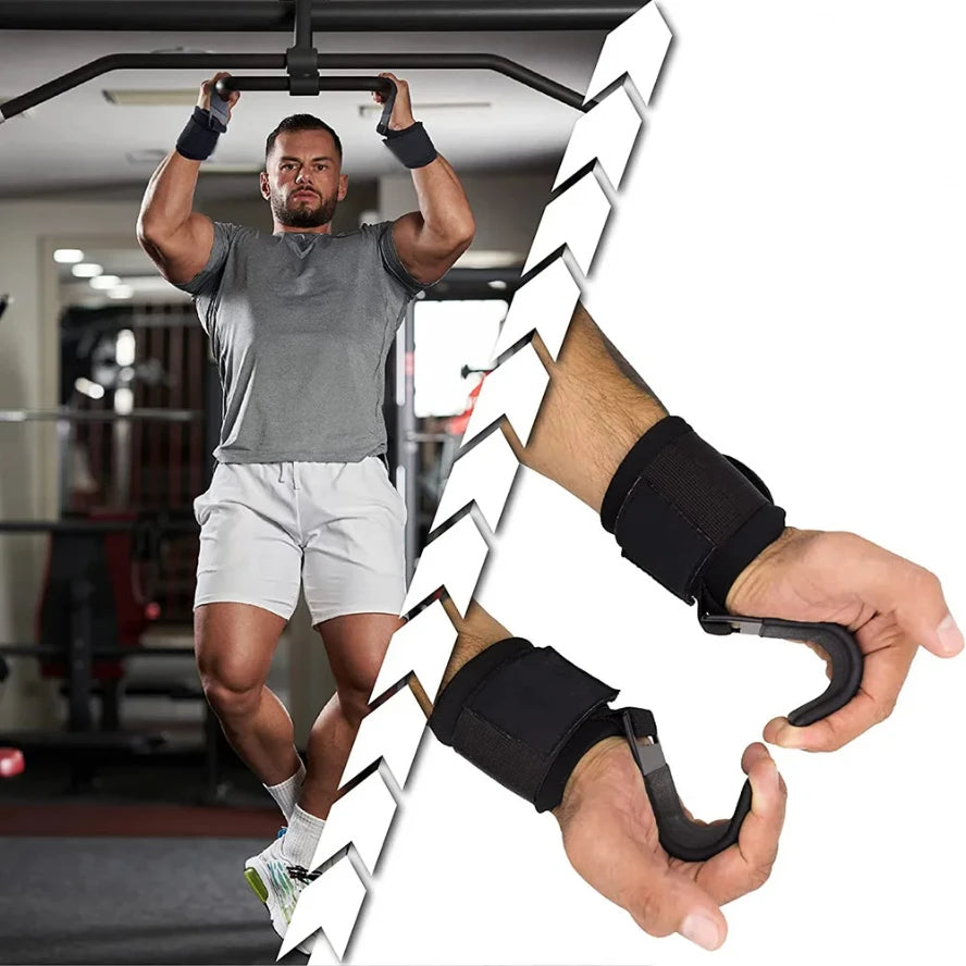 Weight Lifting Hook Grips with Wrist Wraps Hand-Bar Wrist Strap Gym Fitness Hook Weight Strap Pull-Ups Power Lifting Gloves
